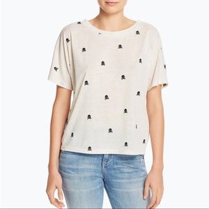 Honey Punch Embroidered Skulls Crew Neck Tee